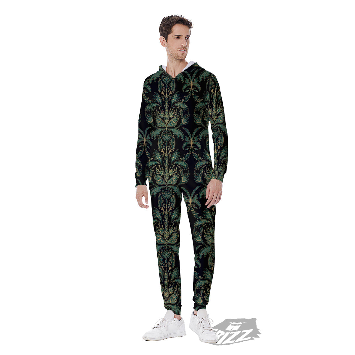 Damask Floral Western Vintage Print Pattern Men's Jumpsuit-grizzshop