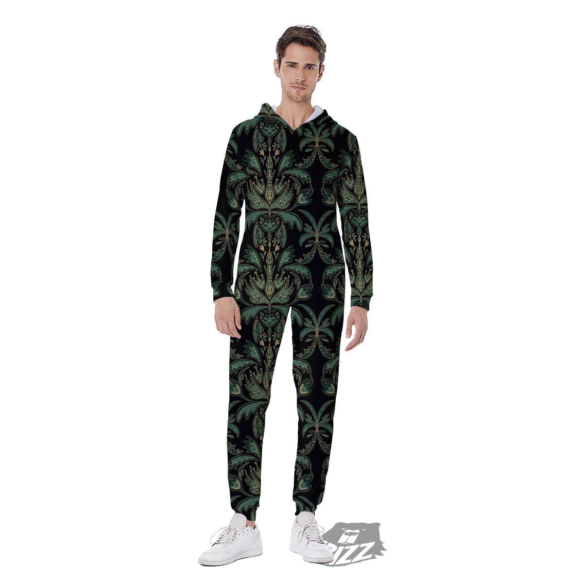 Damask Floral Western Vintage Print Pattern Men's Jumpsuit-grizzshop