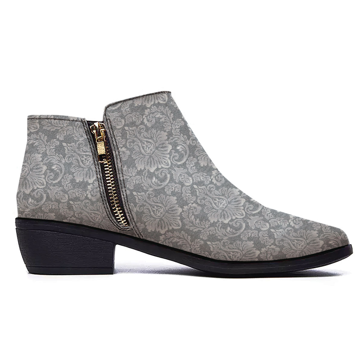 Damask Grey Print Pattern Ankle Boots-grizzshop