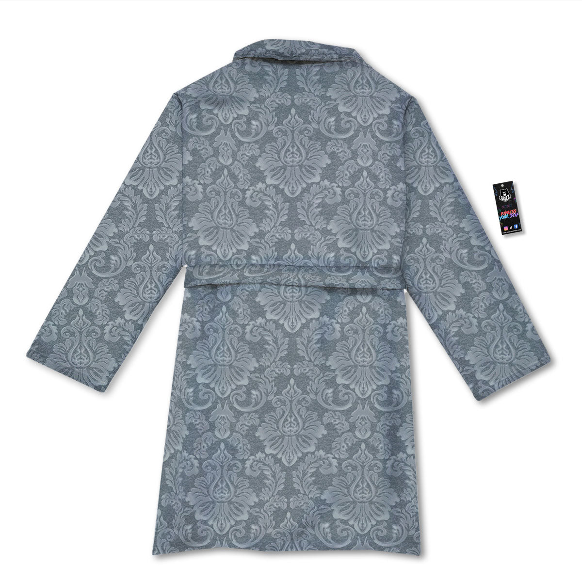 Damask Grey Print Pattern Bathrobe-grizzshop