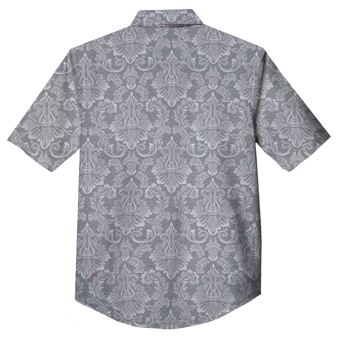 Damask Grey Print Pattern Button Up Shirt-grizzshop
