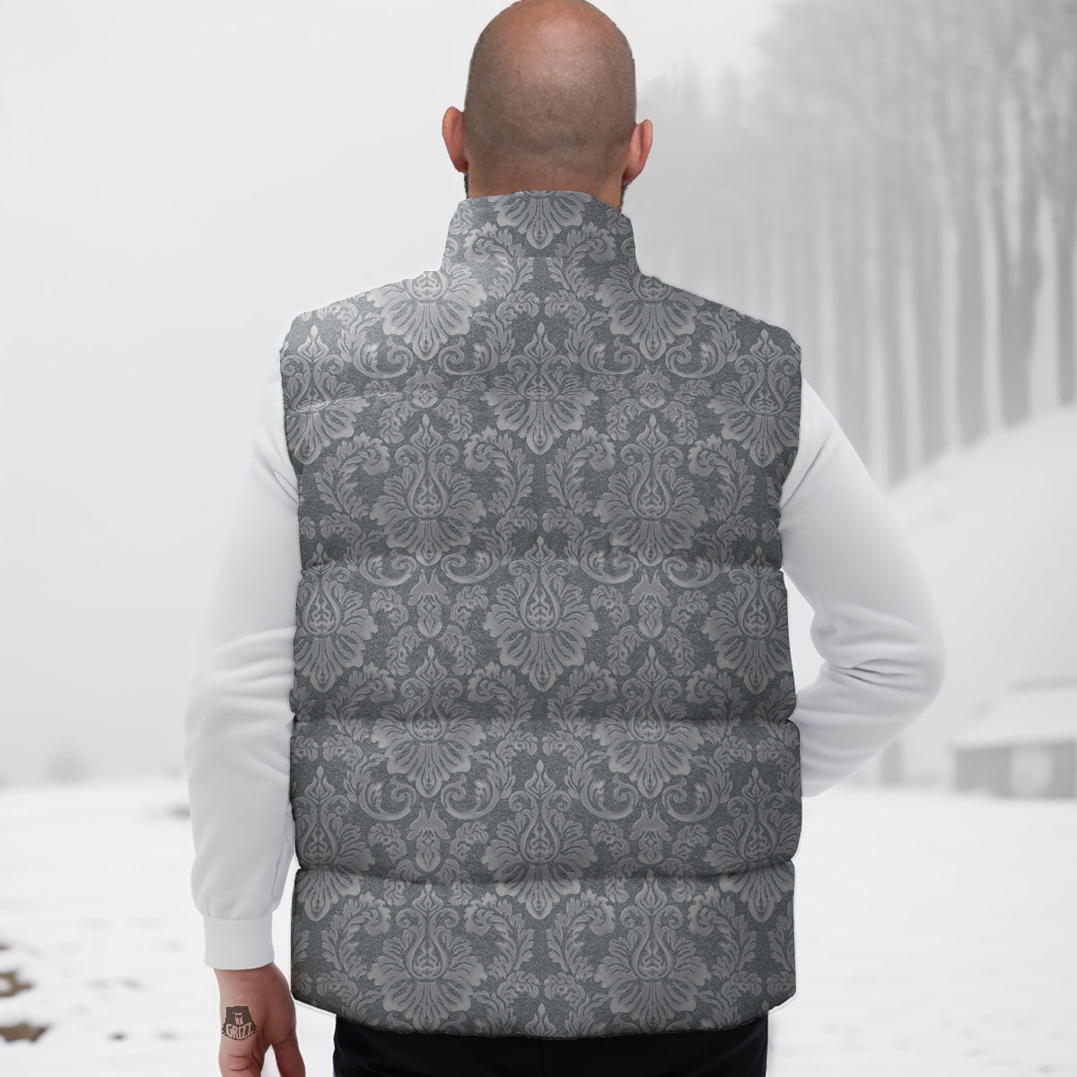 Damask Grey Print Pattern Down Vest