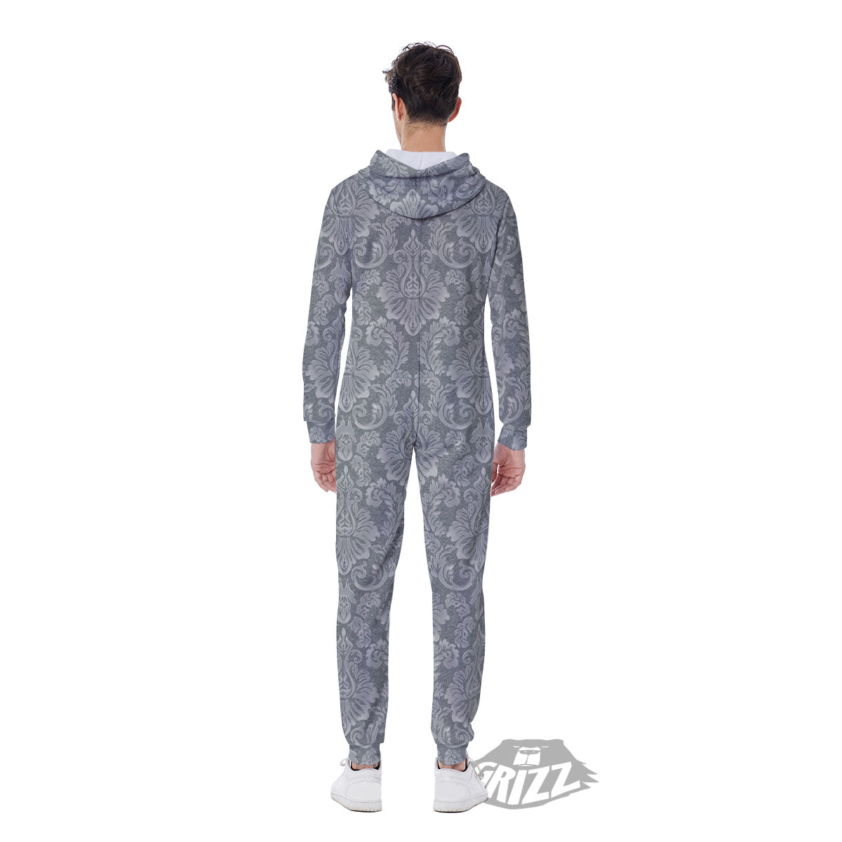 Damask Grey Print Pattern Men's Jumpsuit-grizzshop