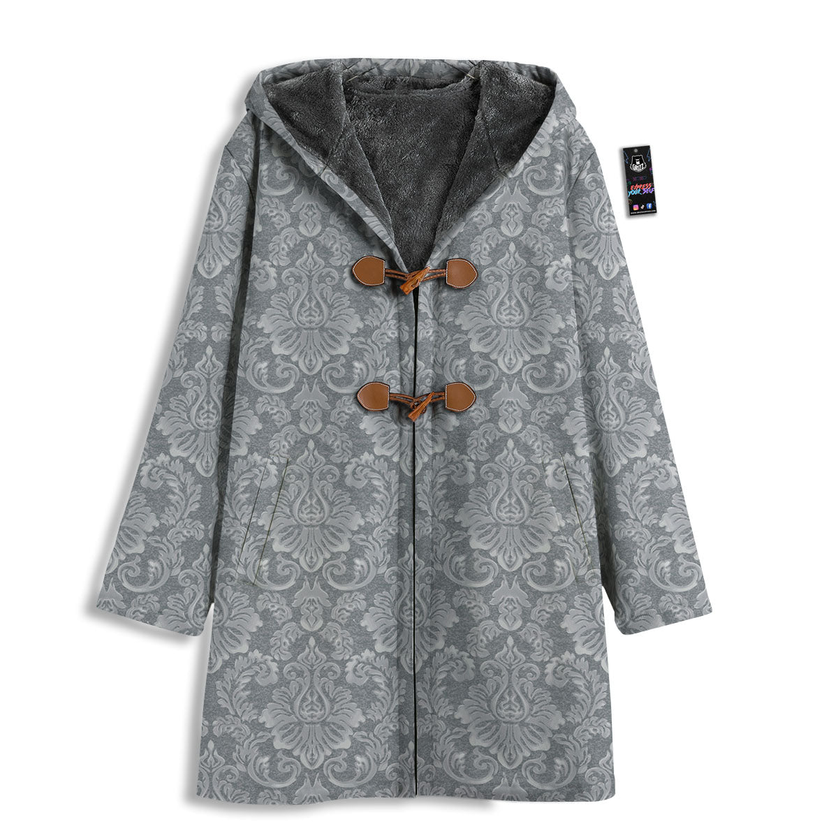 Damask Grey Print Pattern Men's Windbreaker Jacket-grizzshop
