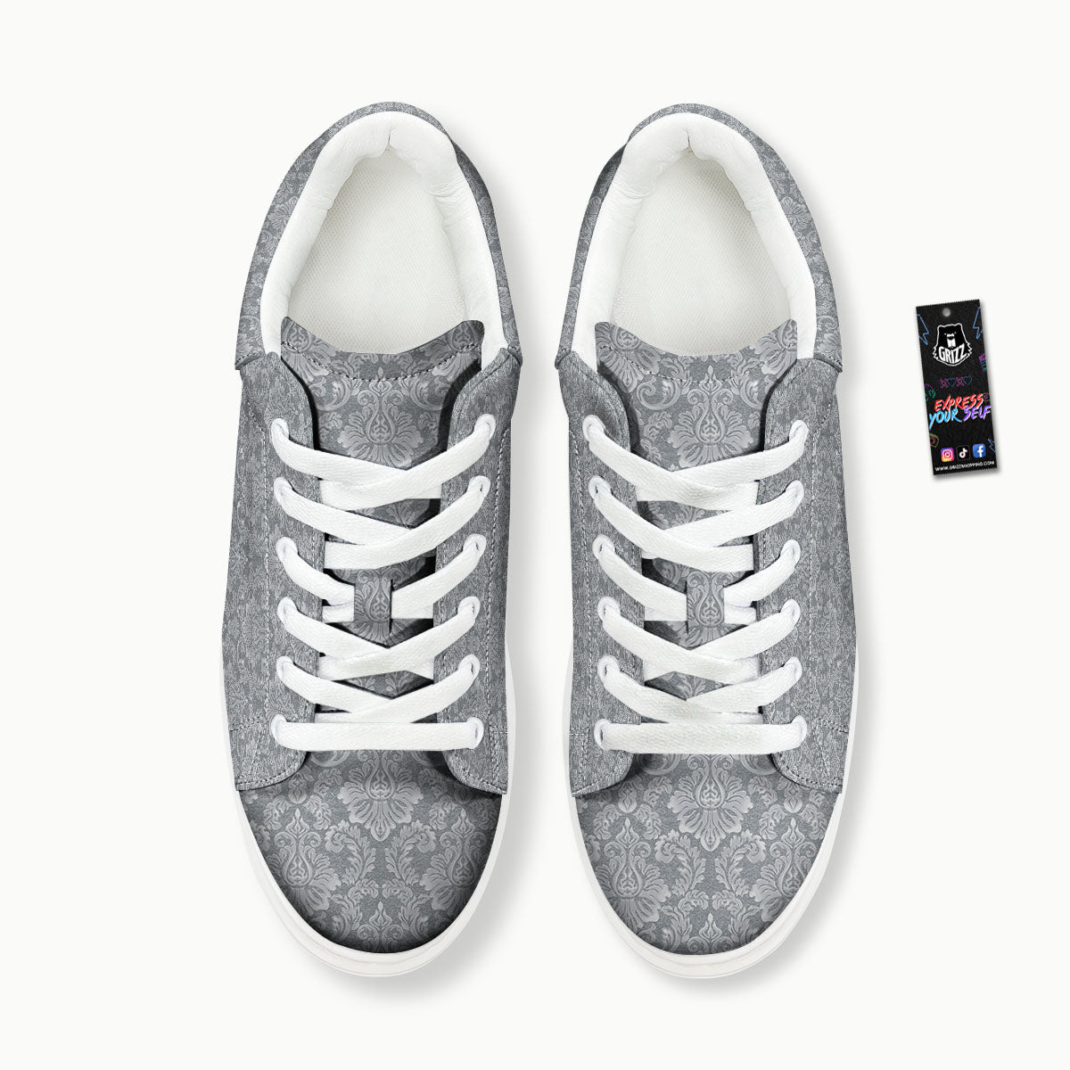 Damask Grey Print Pattern Platform Shoes-grizzshop
