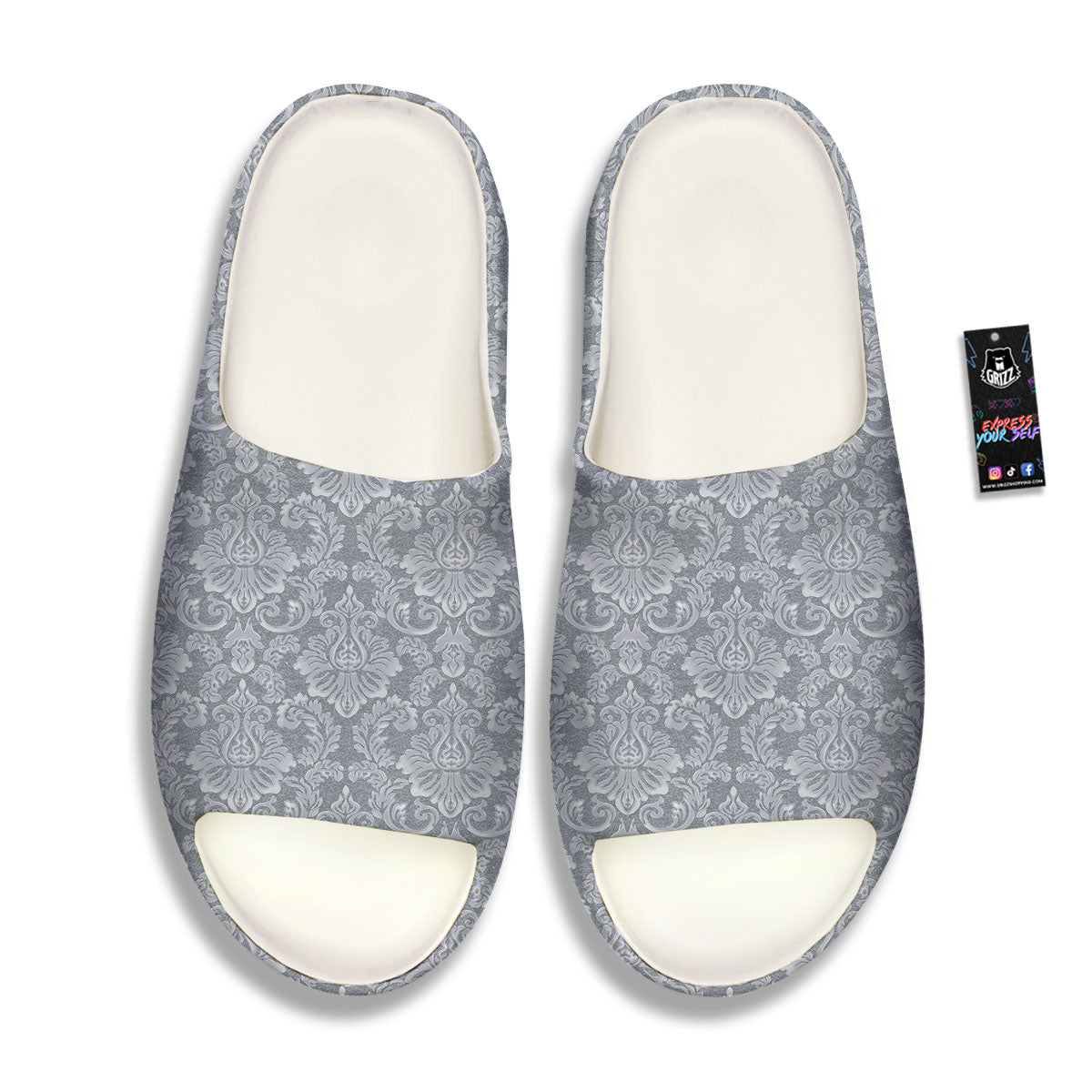 Damask Grey Print Pattern Sandals-grizzshop
