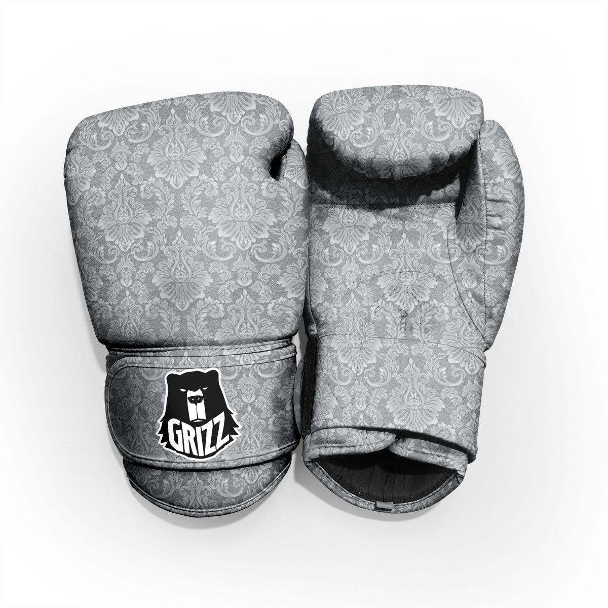 Damask Grey Print Pattern Sparring Gloves-grizzshop