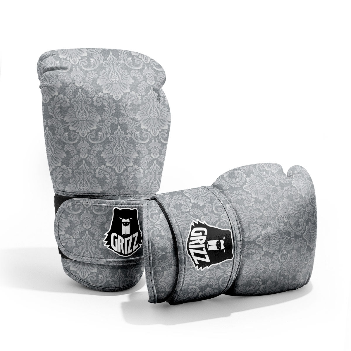 Damask Grey Print Pattern Sparring Gloves-grizzshop