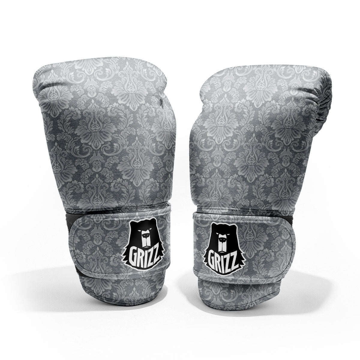 Damask Grey Print Pattern Sparring Gloves-grizzshop