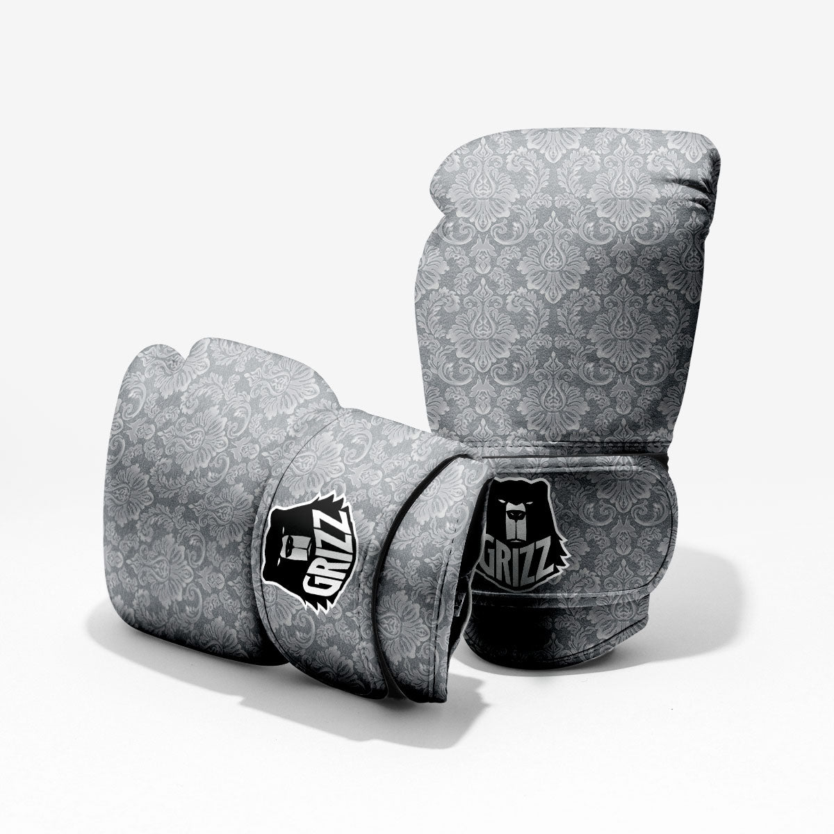 Damask Grey Print Pattern Sparring Gloves-grizzshop