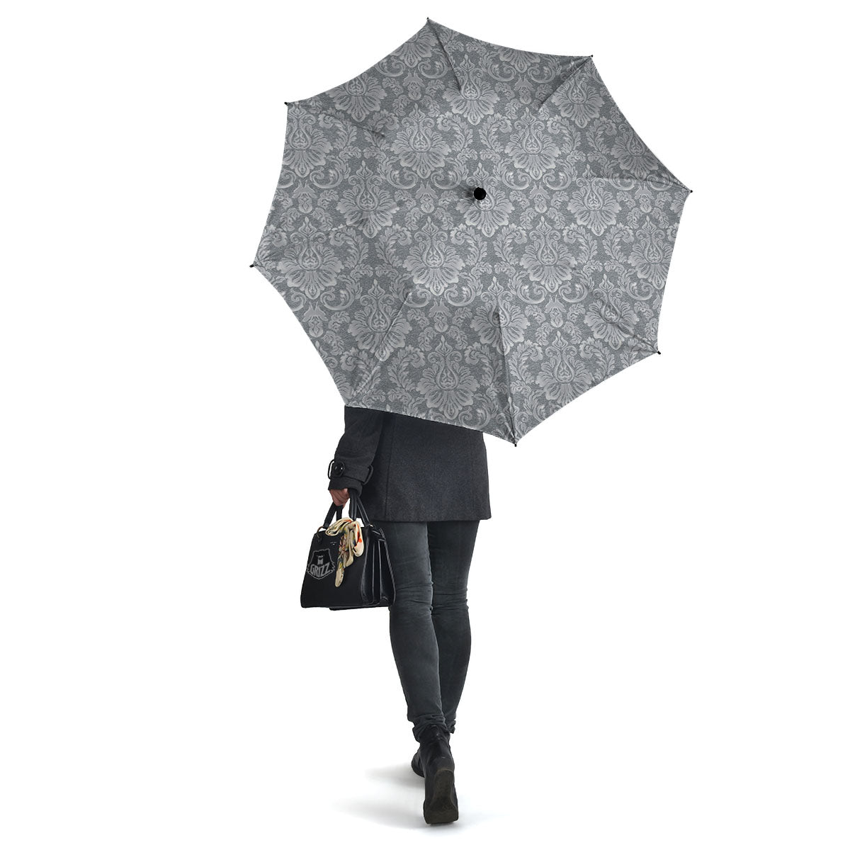 Damask Grey Print Pattern Umbrella-grizzshop