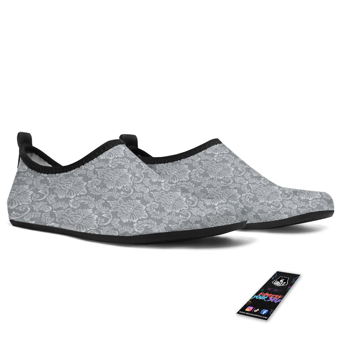 Damask Grey Print Pattern Water Shoes-grizzshop