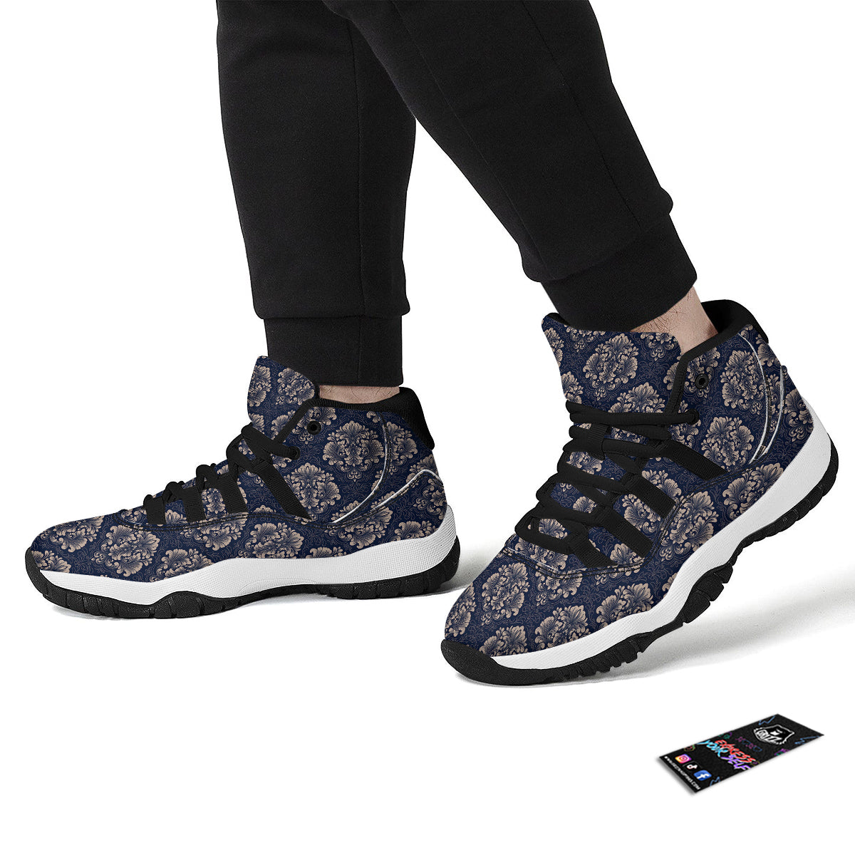 Damask Pattern Print Black Bball Shoes-grizzshop