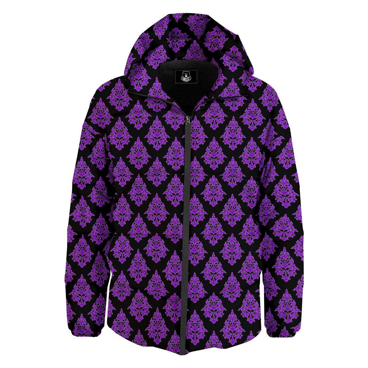 Damask Purple And Black Print Pattern Down Jacket-grizzshop