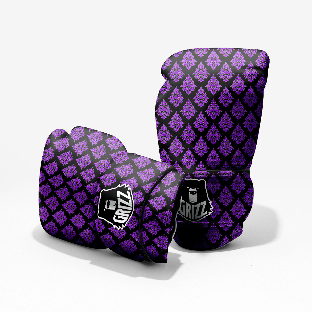 Damask Purple And Black Print Pattern Pro Boxing Glove