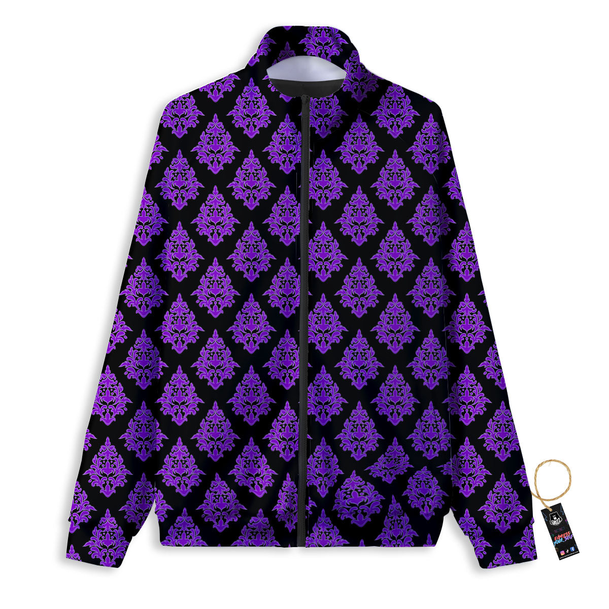 Damask Purple And Black Print Pattern Track Jacket-grizzshop