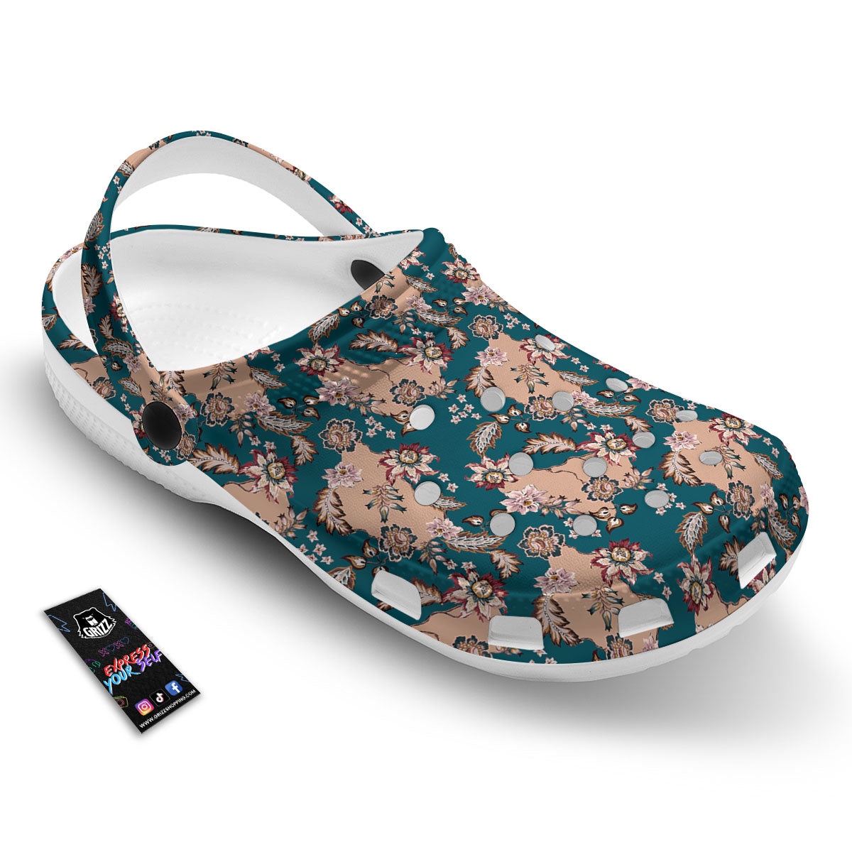 Damask Teal And Blue Print Pattern Clog-grizzshop