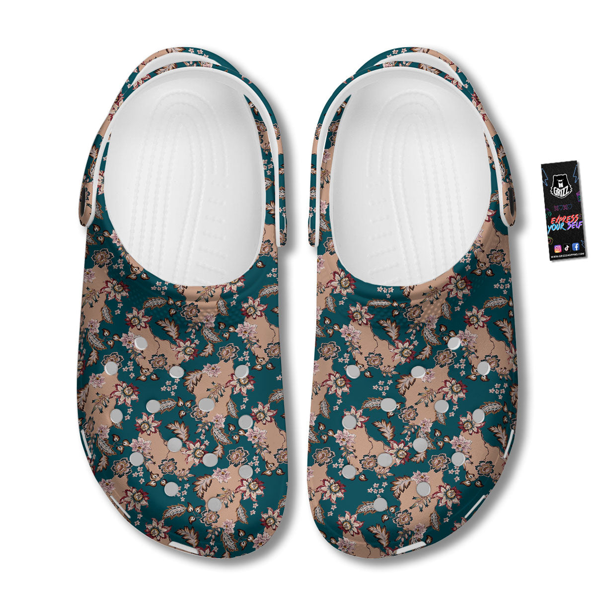 Damask Teal And Blue Print Pattern Clog-grizzshop