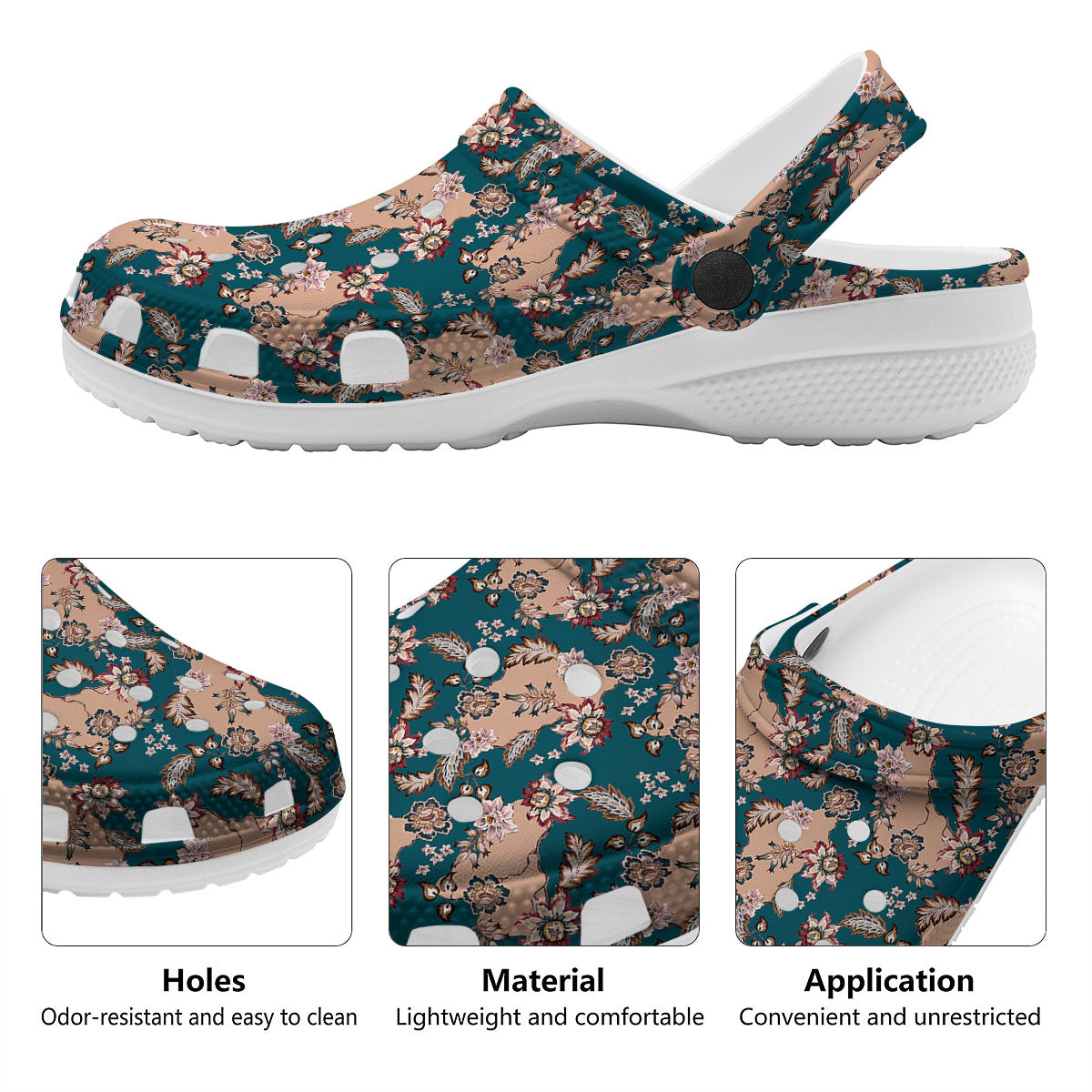 Damask Teal And Blue Print Pattern Clog-grizzshop