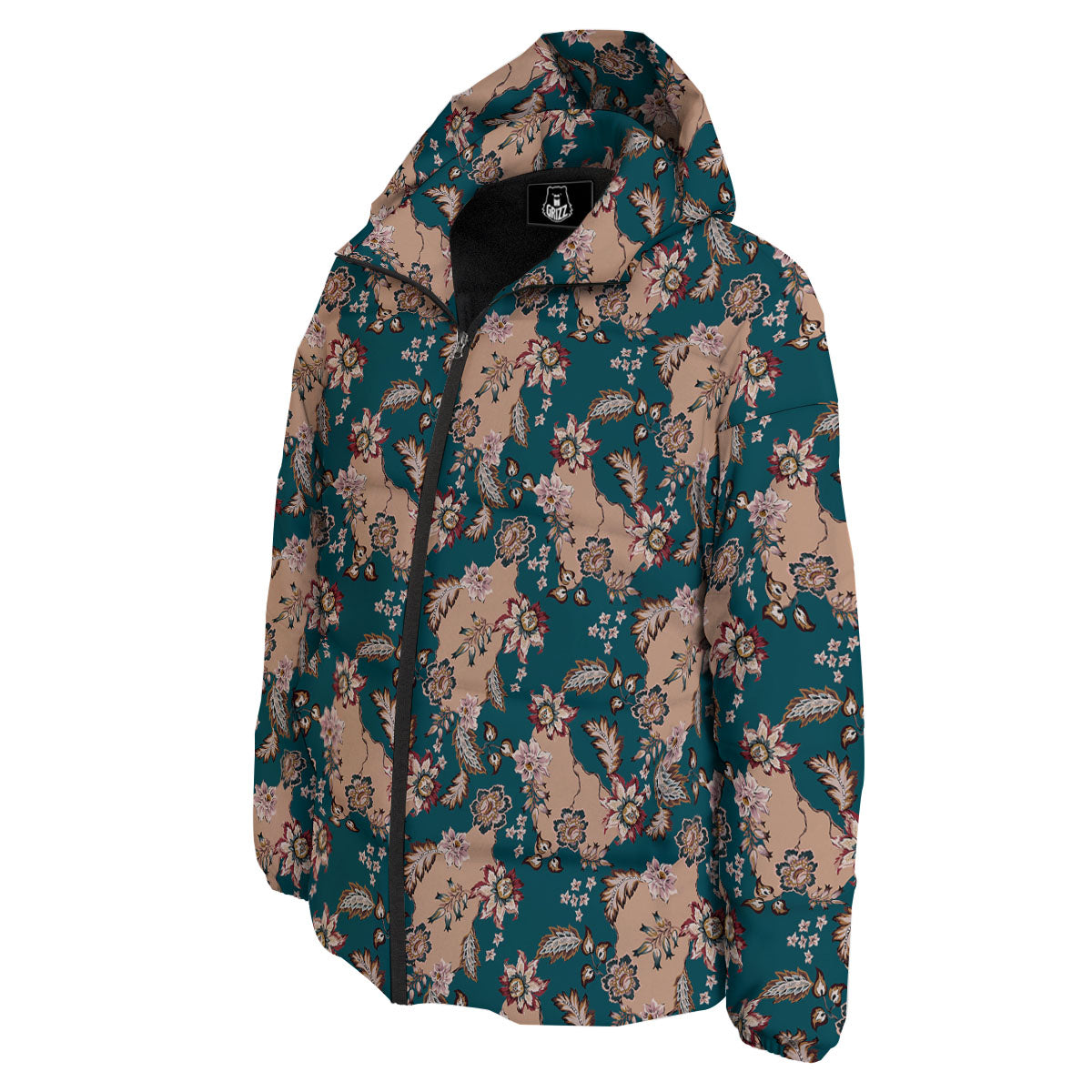 Damask Teal And Blue Print Pattern Down Jacket-grizzshop