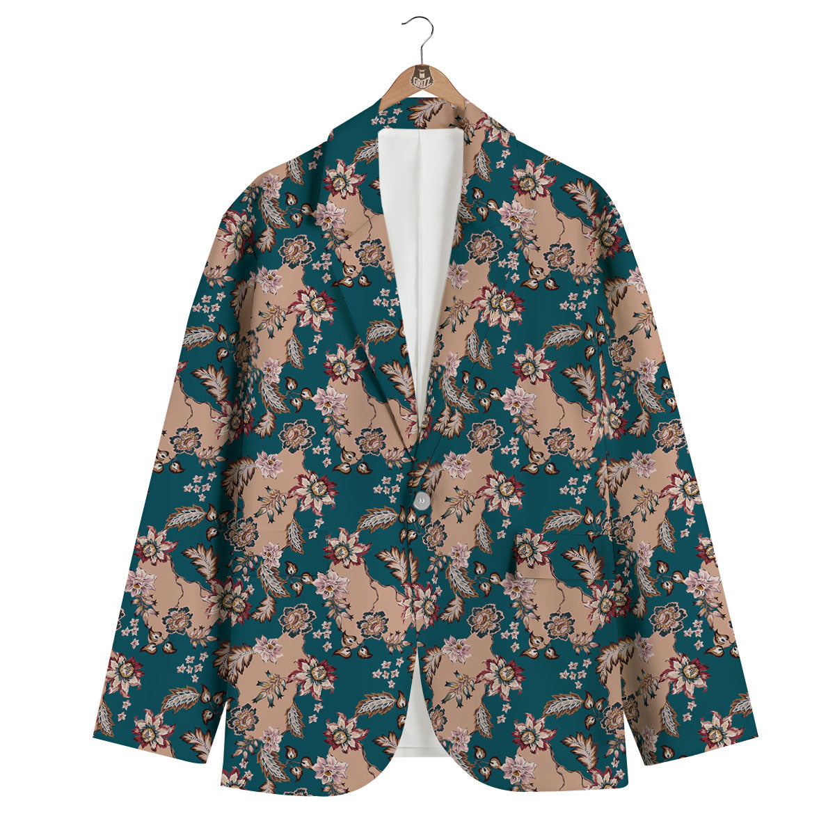 Damask Teal And Blue Print Pattern Men's Blazer-grizzshop