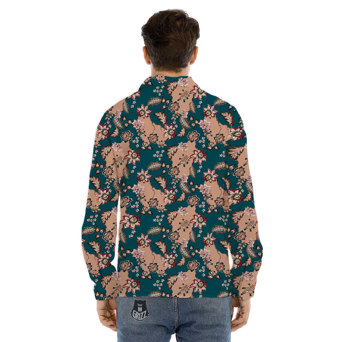 Damask Teal And Blue Print Pattern Men's Dress Shirts-grizzshop
