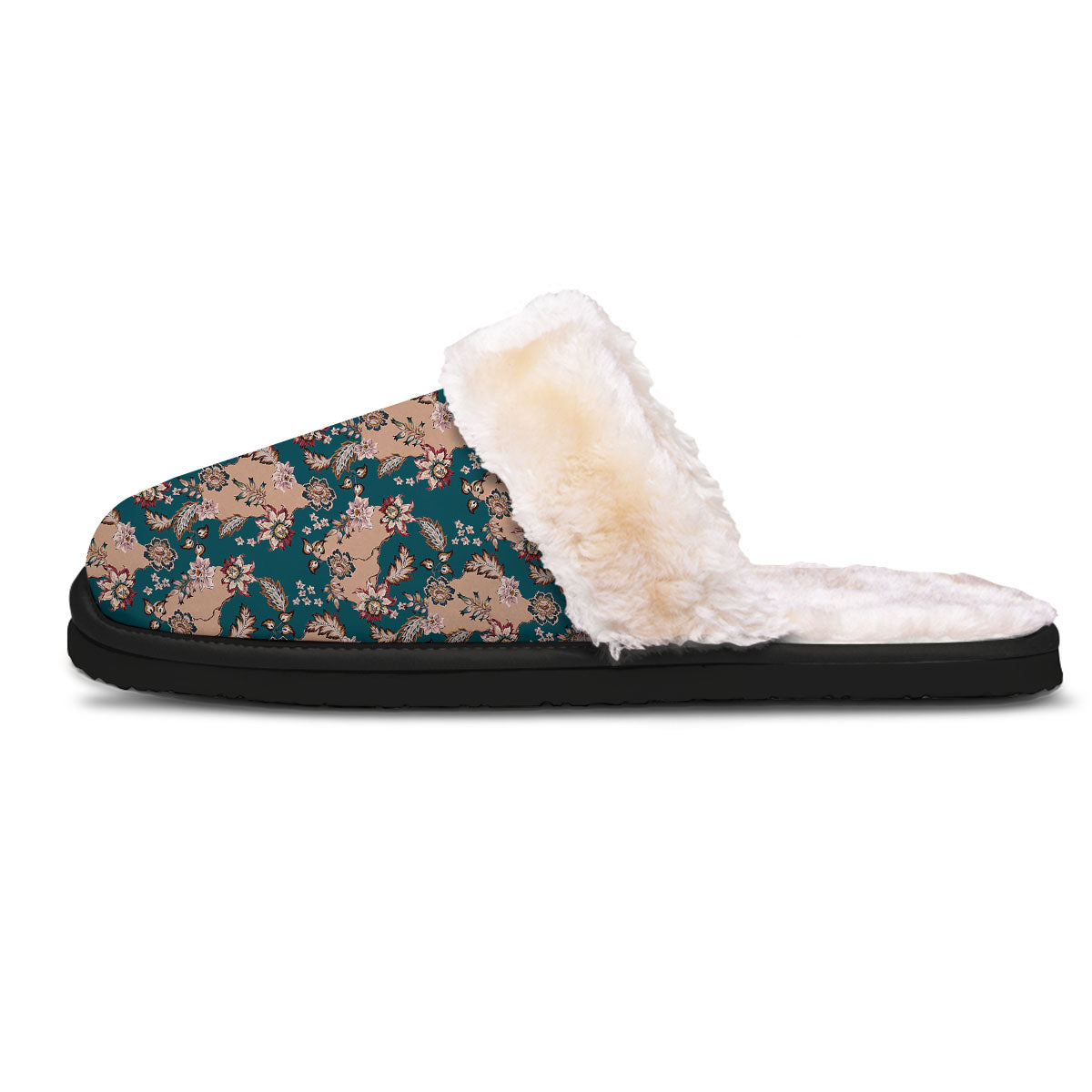 Damask Teal And Blue Print Pattern Slippers-grizzshop