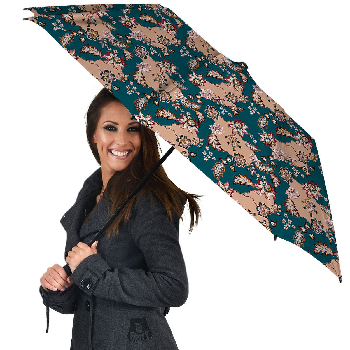 Damask Teal And Blue Print Pattern Umbrella-grizzshop