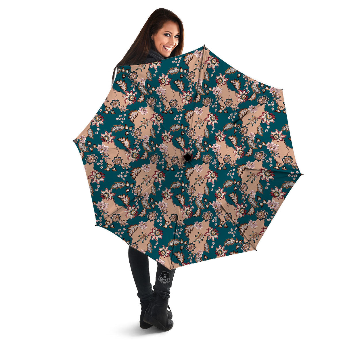 Damask Teal And Blue Print Pattern Umbrella-grizzshop