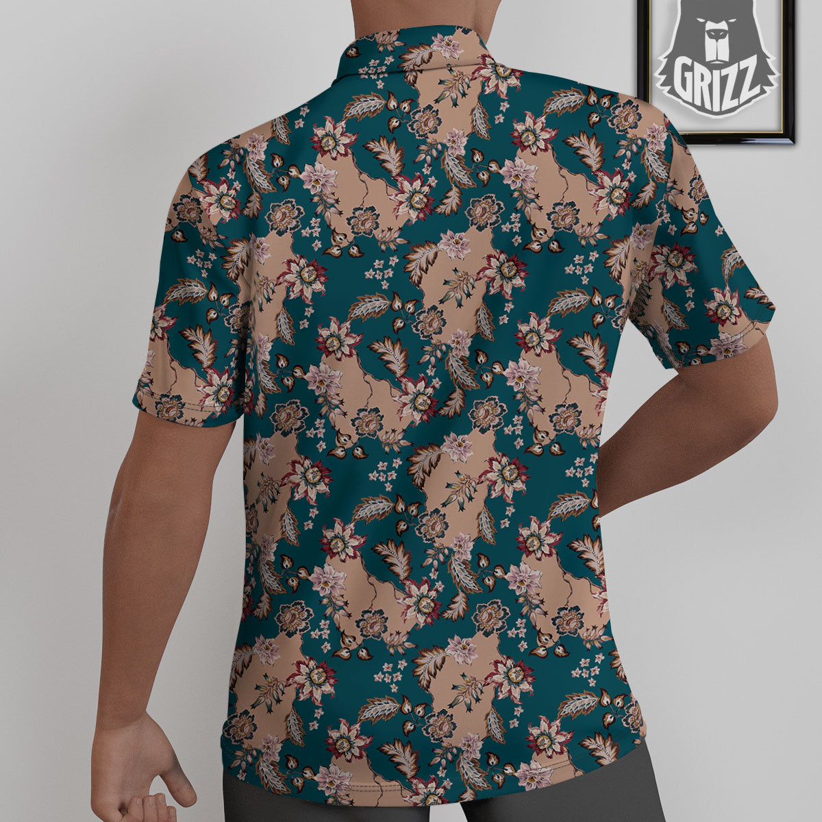 Damask Teal And Blue Print Pattern Untucked Shirts-grizzshop
