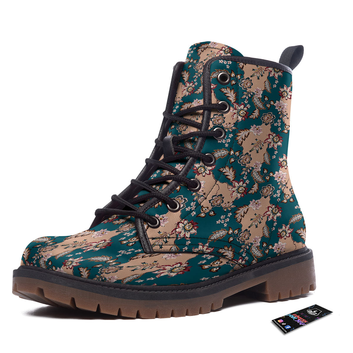 Damask Teal And Blue Print Pattern Work Boots-grizzshop