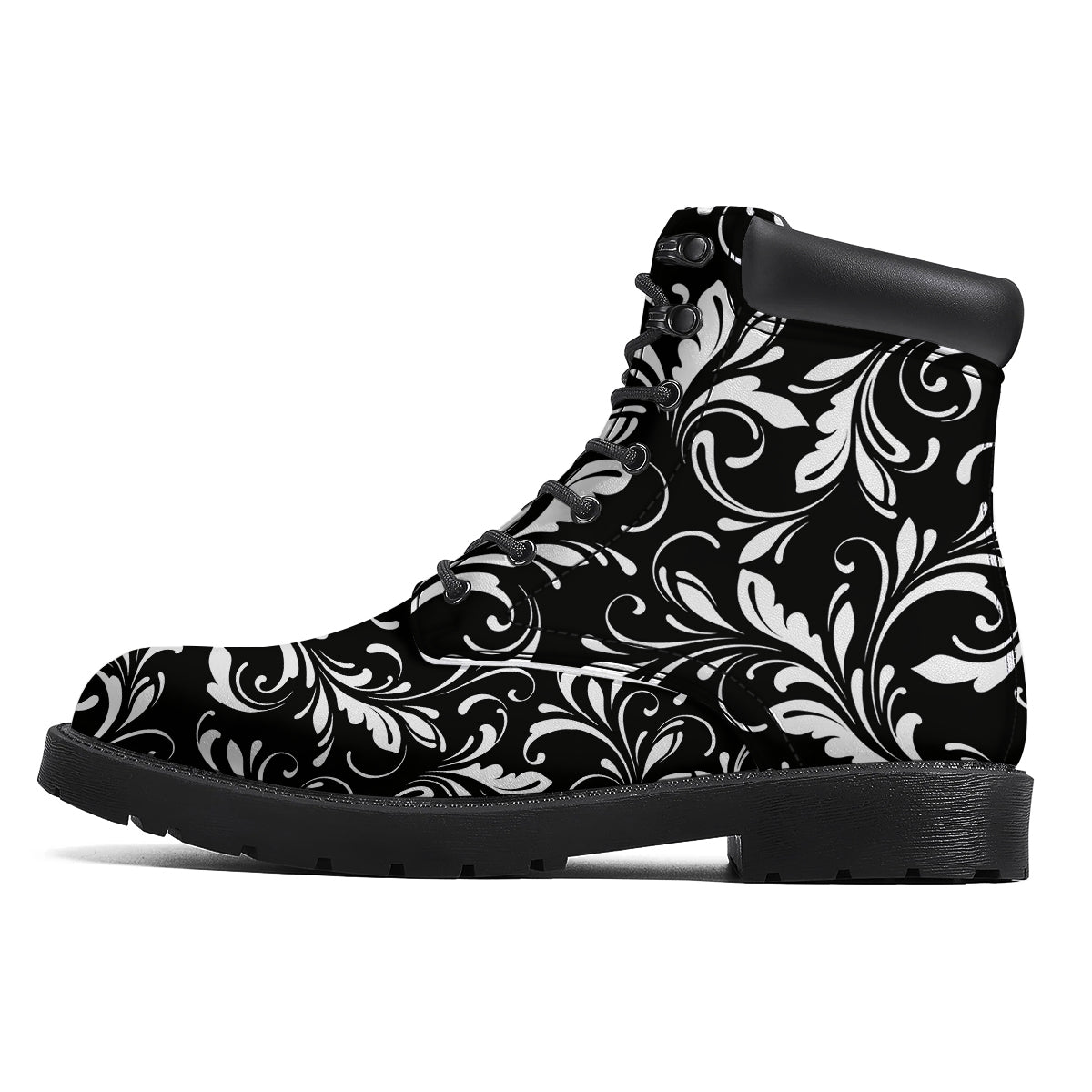 Damask White And Black Print Pattern Boots-grizzshop