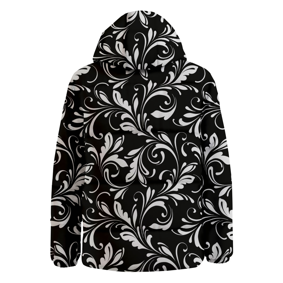 Damask White And Black Print Pattern Down Jacket-grizzshop