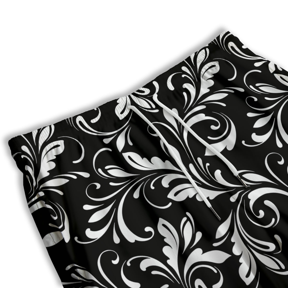 Damask White And Black Print Pattern Men's Athletic Shorts