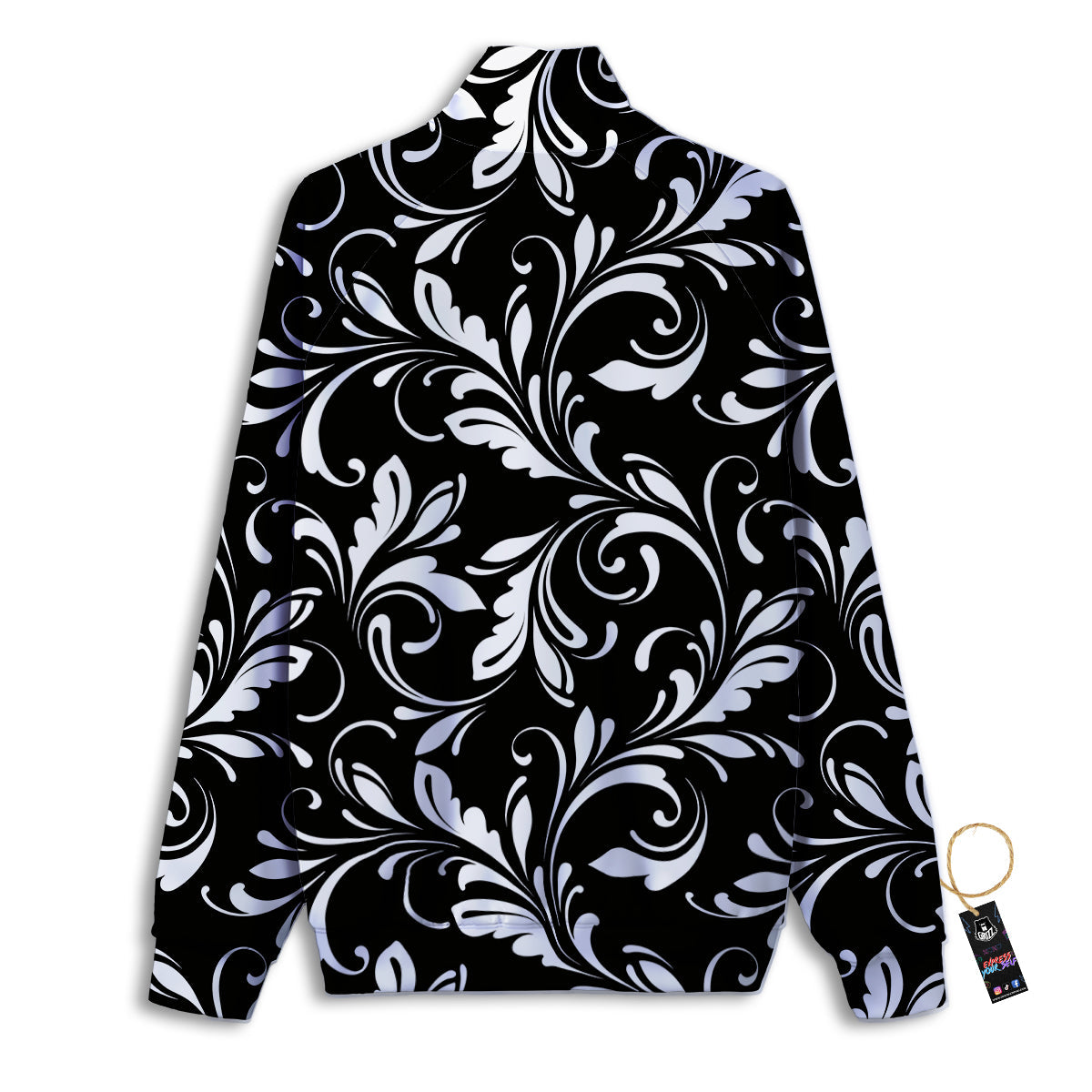 Damask White And Black Print Pattern Track Jacket-grizzshop