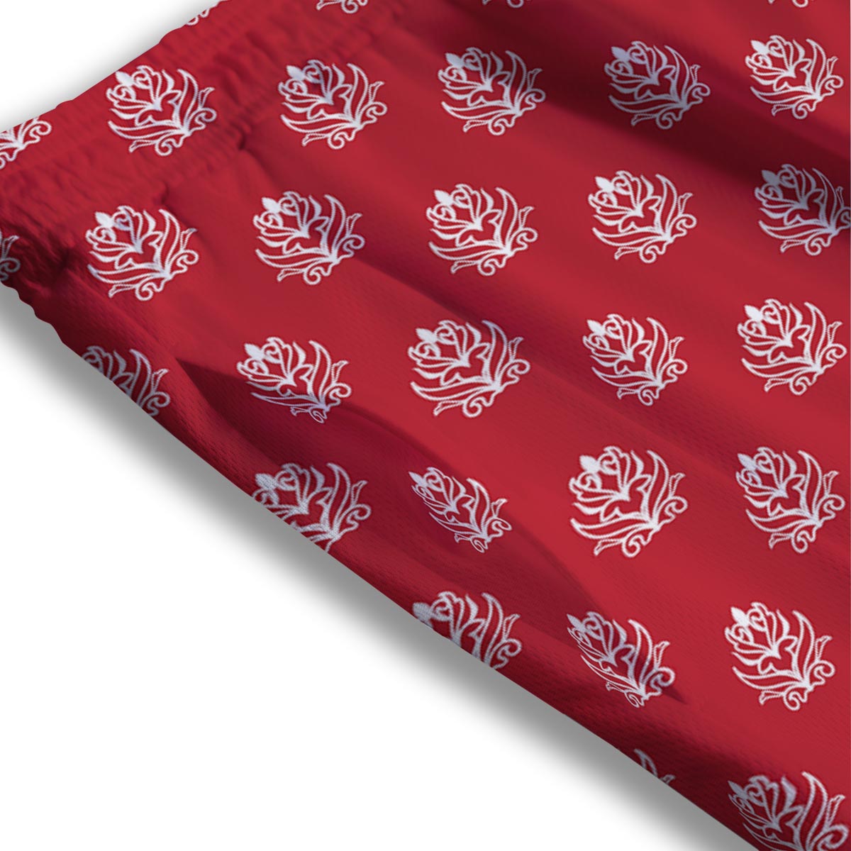 Damask White And Red Print Pattern Mesh Shorts