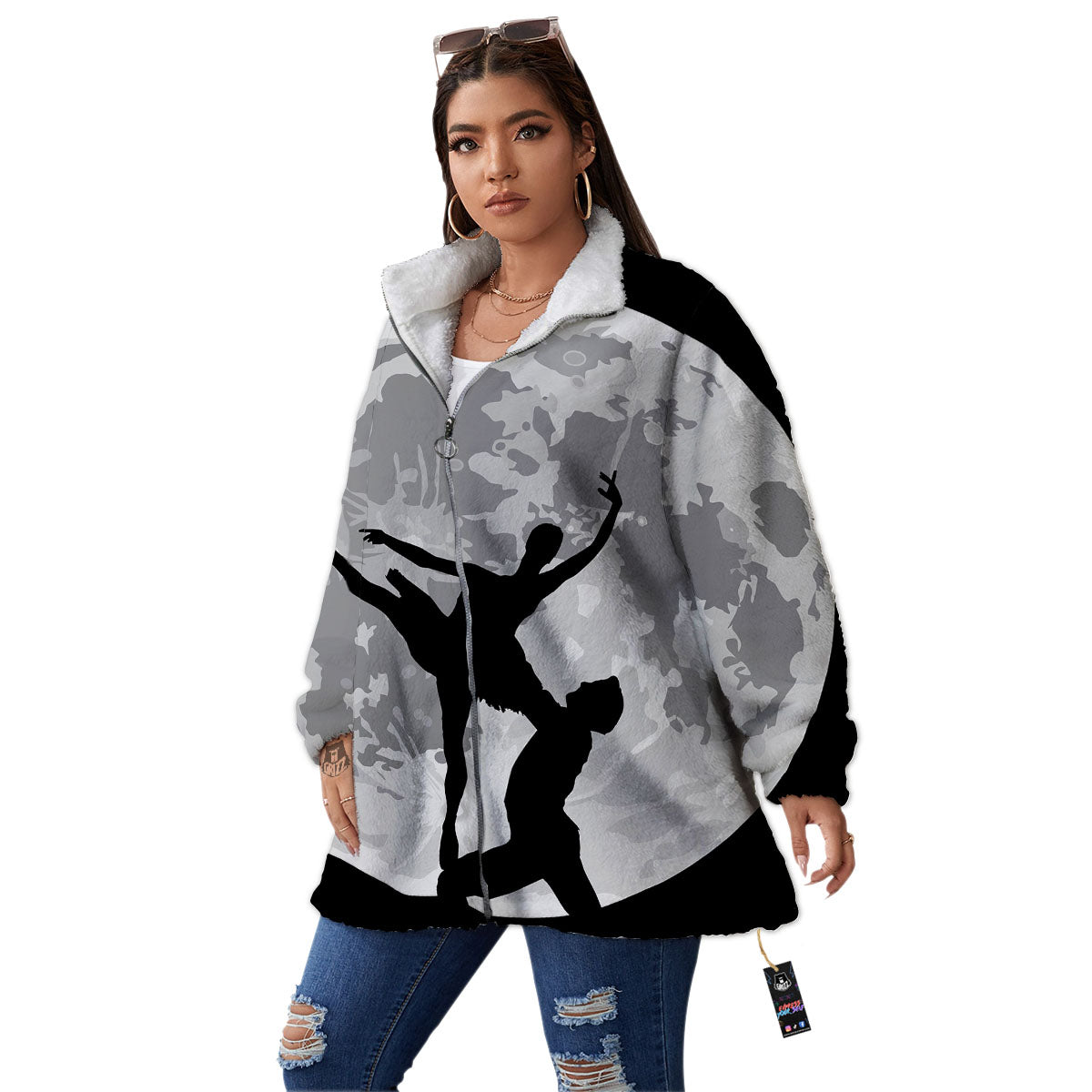 Dance Ballet On The Moon Night Print Women's Sherpa Jacket-grizzshop