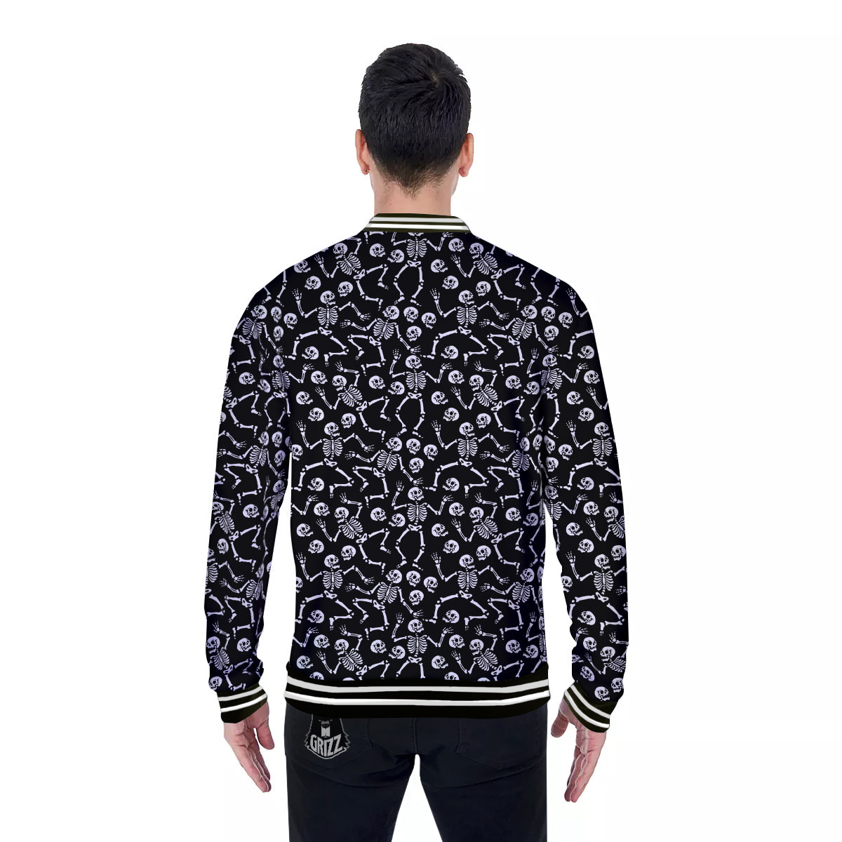 Dancing Party Skeleton Print Pattern Baseball Jacket-grizzshop