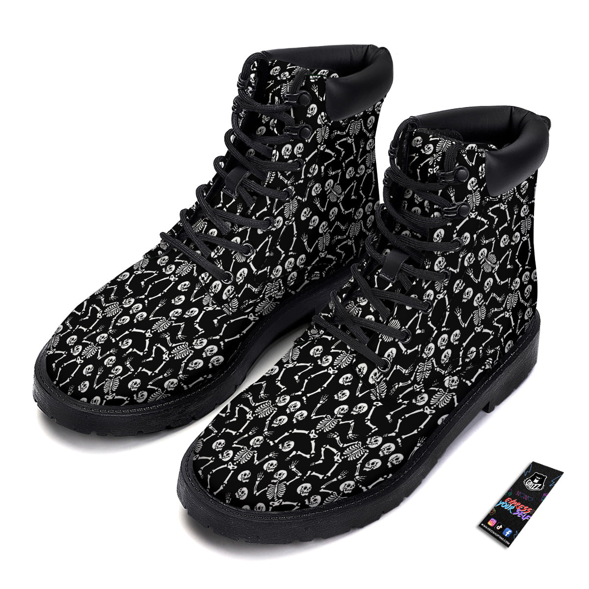 Dancing Party Skeleton Print Pattern Boots-grizzshop