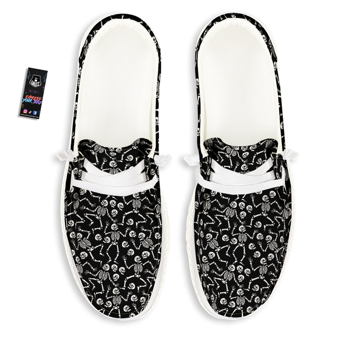 Dancing Party Skeleton Print Pattern White Loafers-grizzshop