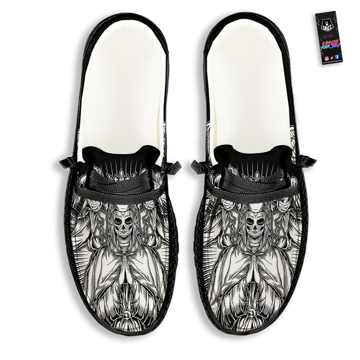 Dark Angel Of Death Print Black Loafers-grizzshop