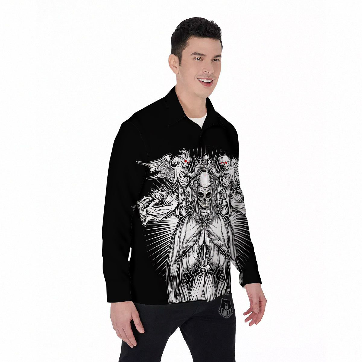 Dark Angel Of Death Print Men's Long Sleeve Shirts-grizzshop