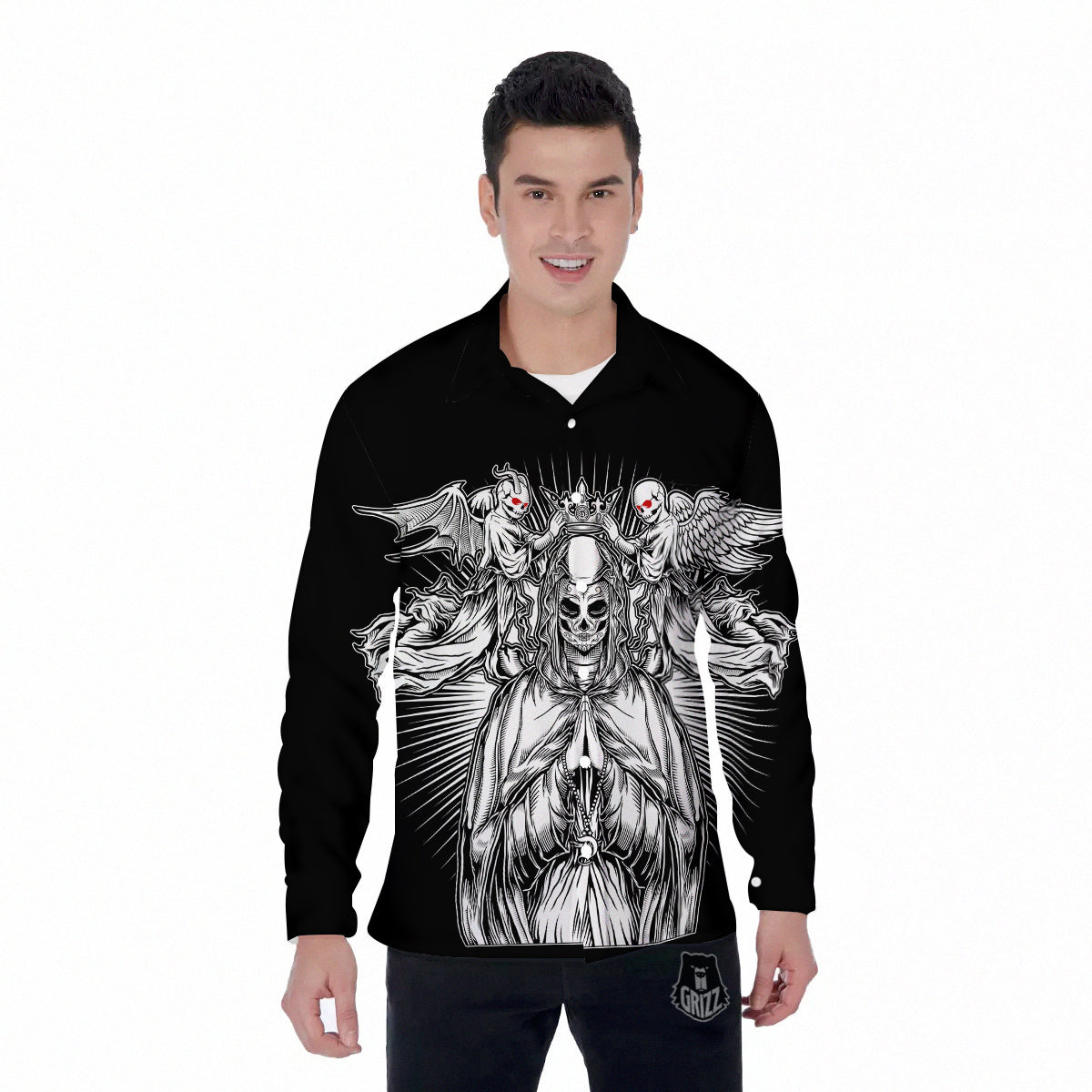 Dark Angel Of Death Print Men's Long Sleeve Shirts-grizzshop