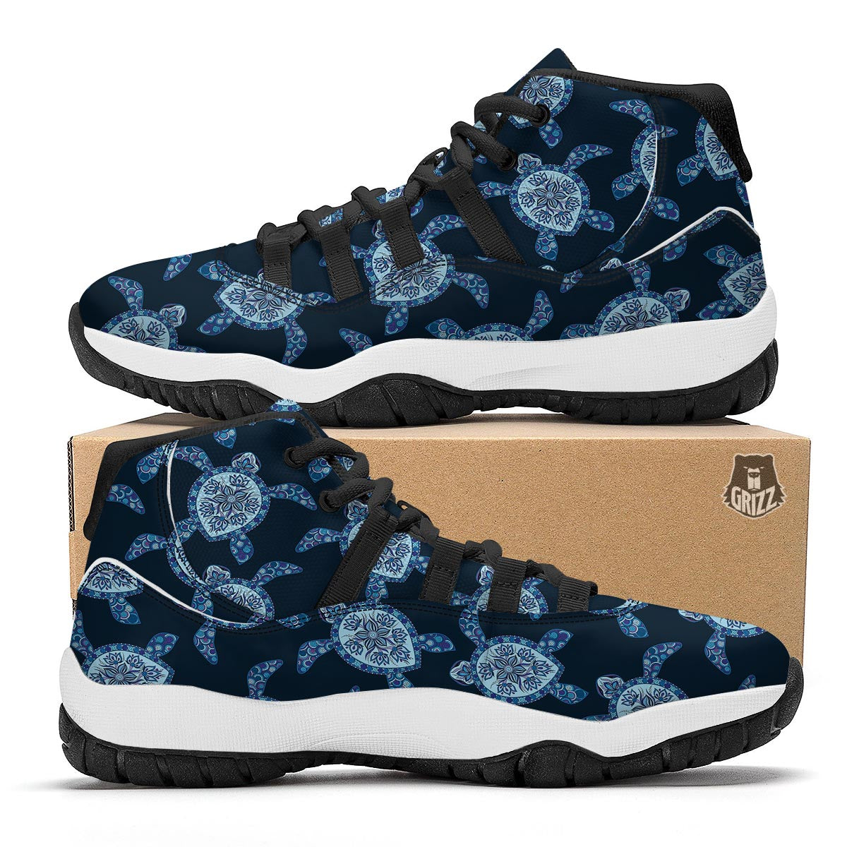 Dark Blue Aztec Print Black Bball Shoes-grizzshop