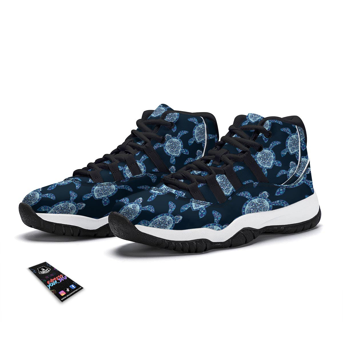 Dark Blue Aztec Print Black Bball Shoes-grizzshop