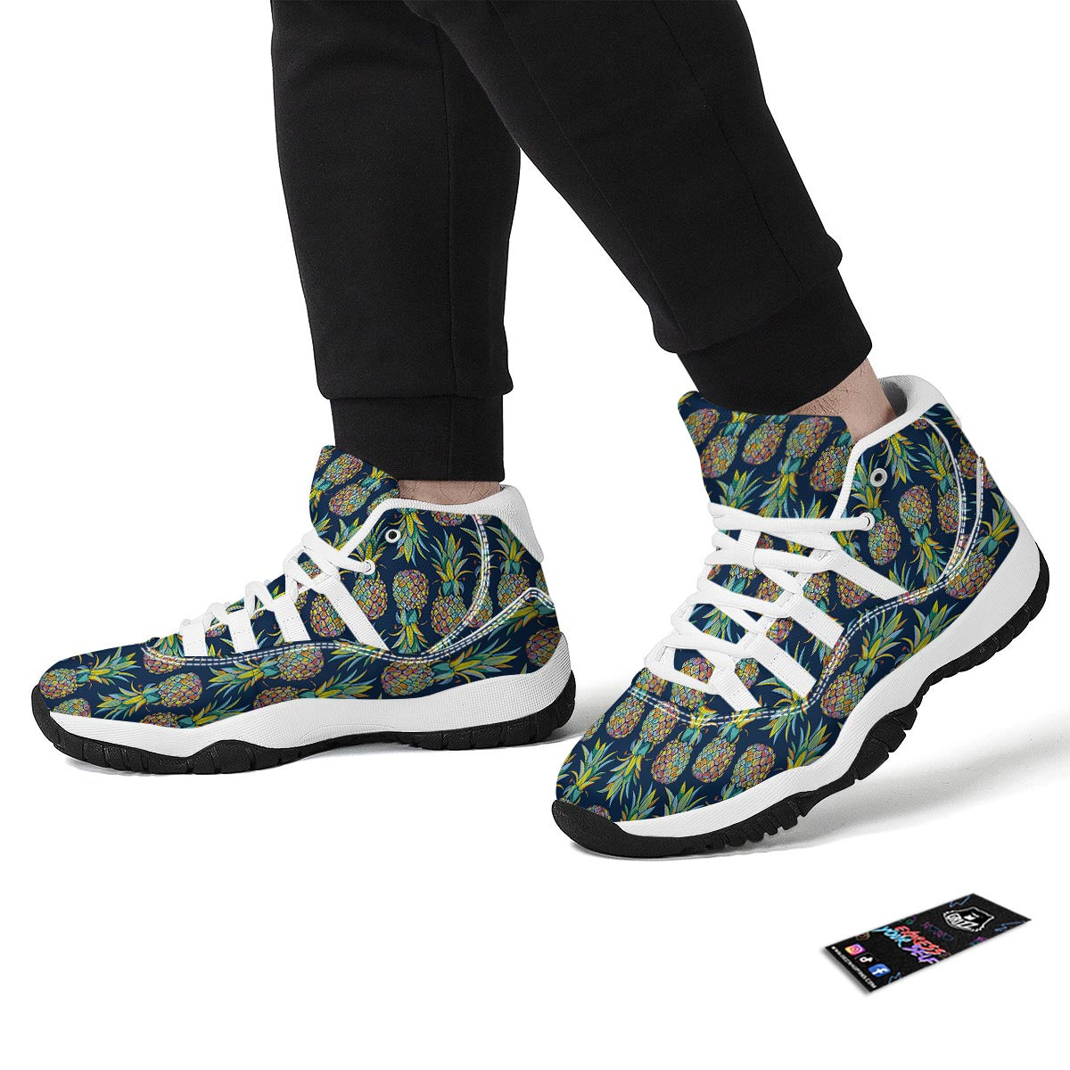 Dark Blue Pineapple Print White Bball Shoes-grizzshop