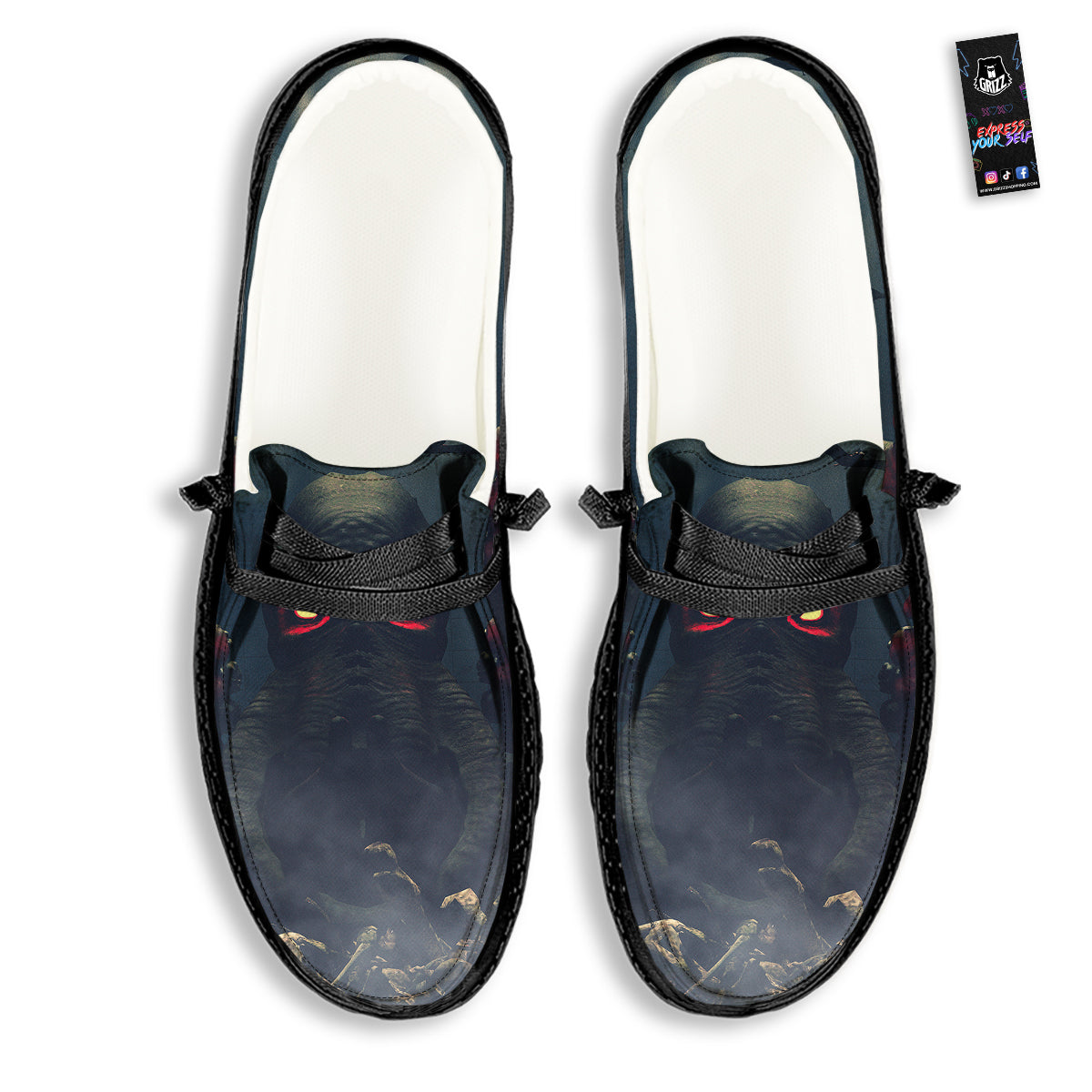 Dark Cthulhu Octopus And Bones Print Black Loafers-grizzshop