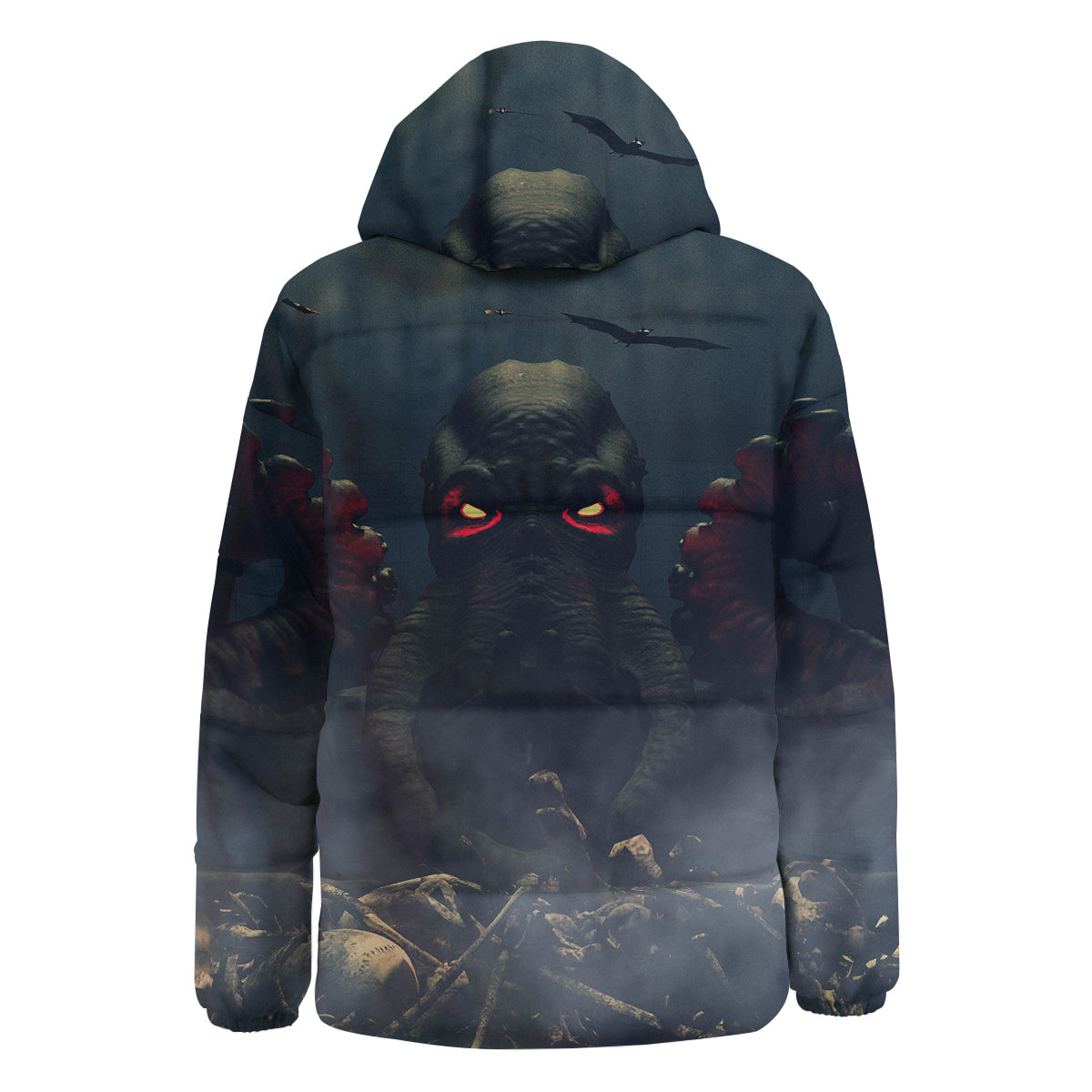 Dark Cthulhu Octopus And Bones Print Down Jacket-grizzshop