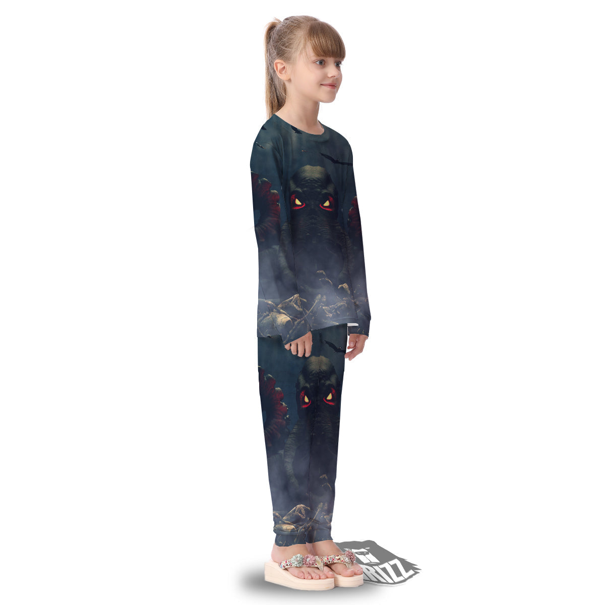 Dark Cthulhu Octopus And Bones Print Kid's Pajamas-grizzshop