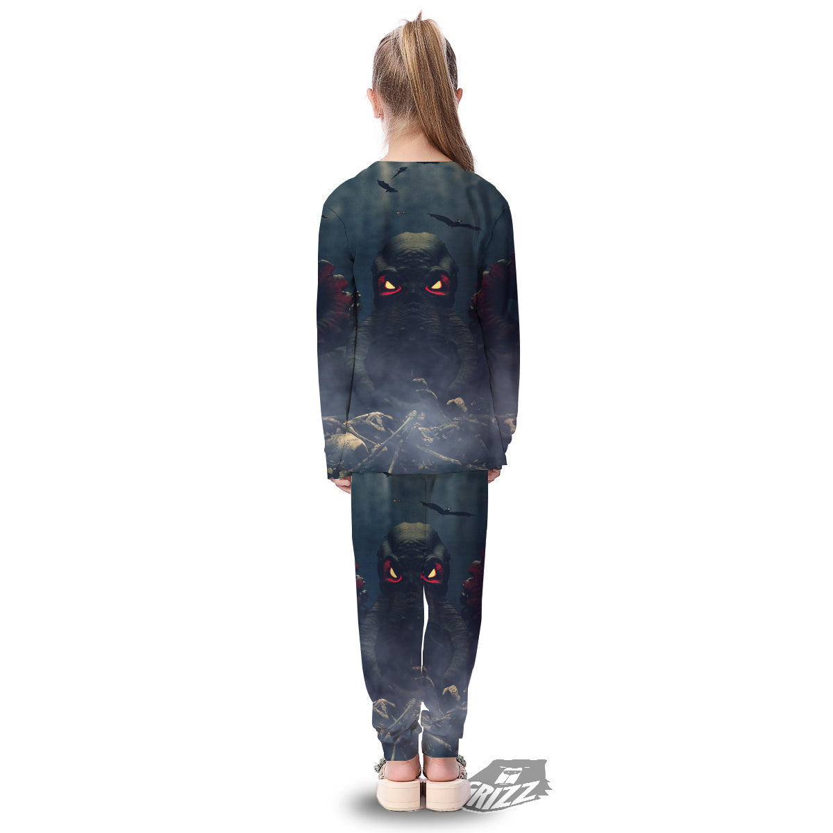 Dark Cthulhu Octopus And Bones Print Kid's Pajamas-grizzshop